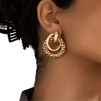 Gold Geometric Stud Earrings Women –Zinc Alloy Round Textured Circle Earring 763