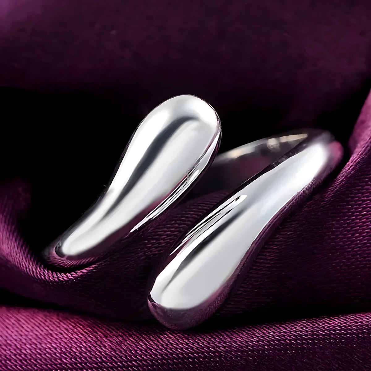 Premium Adjustable Open Ring for Women, Smooth Double Teardrop Bypass Band 1874