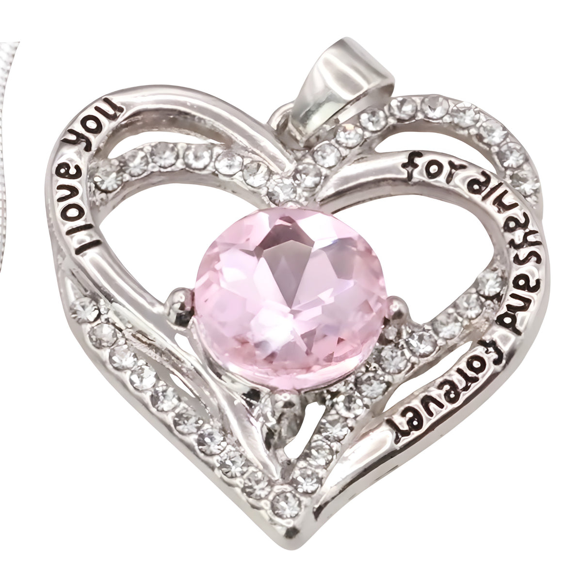 Heart Shaped Zircon Necklace For Women Stainless Steel Pendant Pink Stone B269