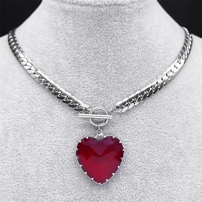 Premium Gothic Heart Pendant Necklace — Bold Red Faceted Heart Pendant 1323