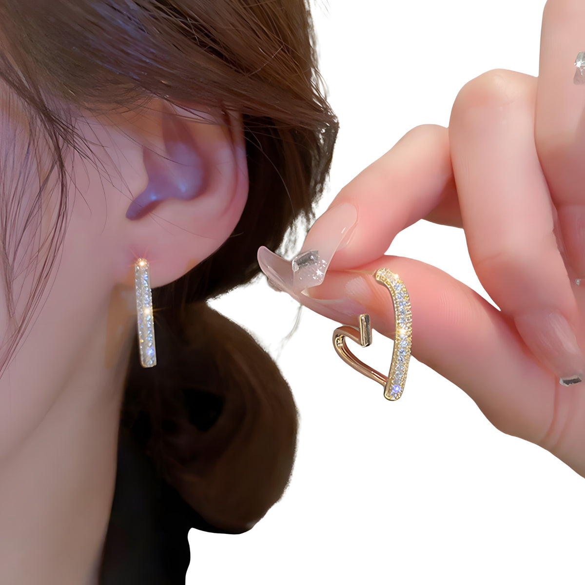 Gold Heart Earrings Zircons, Trendy Elegant Geometric Heart-Shaped Earrings 555