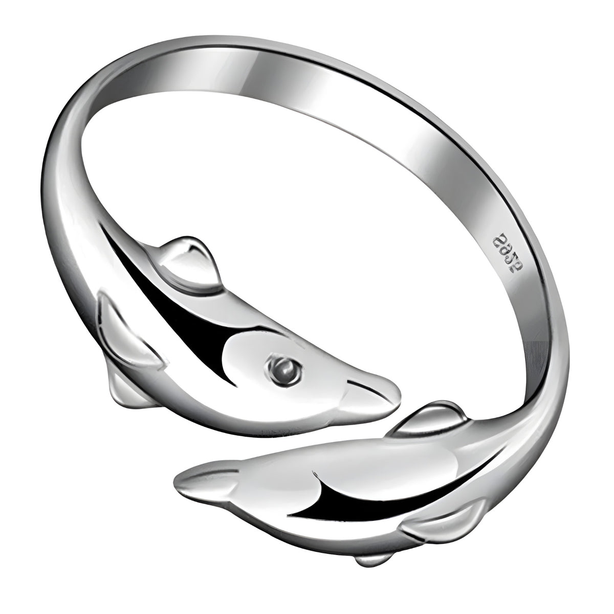Adjustable Dolphin Ring For Women, Silver Colour Open Ring, Ocean Animal B345