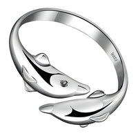 Adjustable Dolphin Ring For Women, Silver Colour Open Ring, Ocean Animal B345