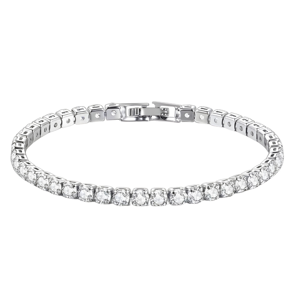Silver Colour Tennis Bracelet For Women, Round Clear Stone Bracelet B335