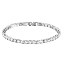 Silver Colour Tennis Bracelet For Women, Round Clear Stone Bracelet B335