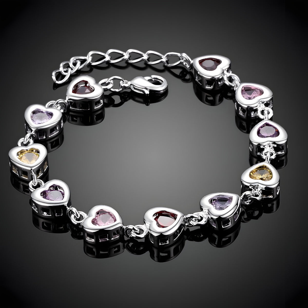 Unified Jewellery Multicolour Heart Crystal Tennis Bracelet Adjustable Wome 1865