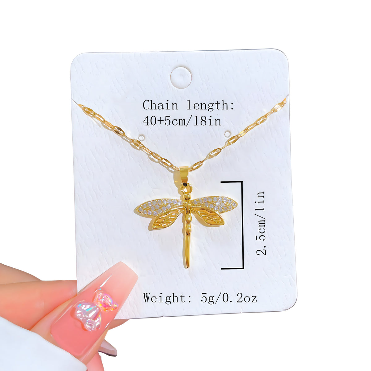 Gold Dragonfly Necklace for Women – Sparkling Crystal Insect Pendant on Zinc 755