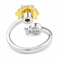 Sunflower Adjustable Open Ring Two Tone Floral Statement Ring  Marquise Cut 1584