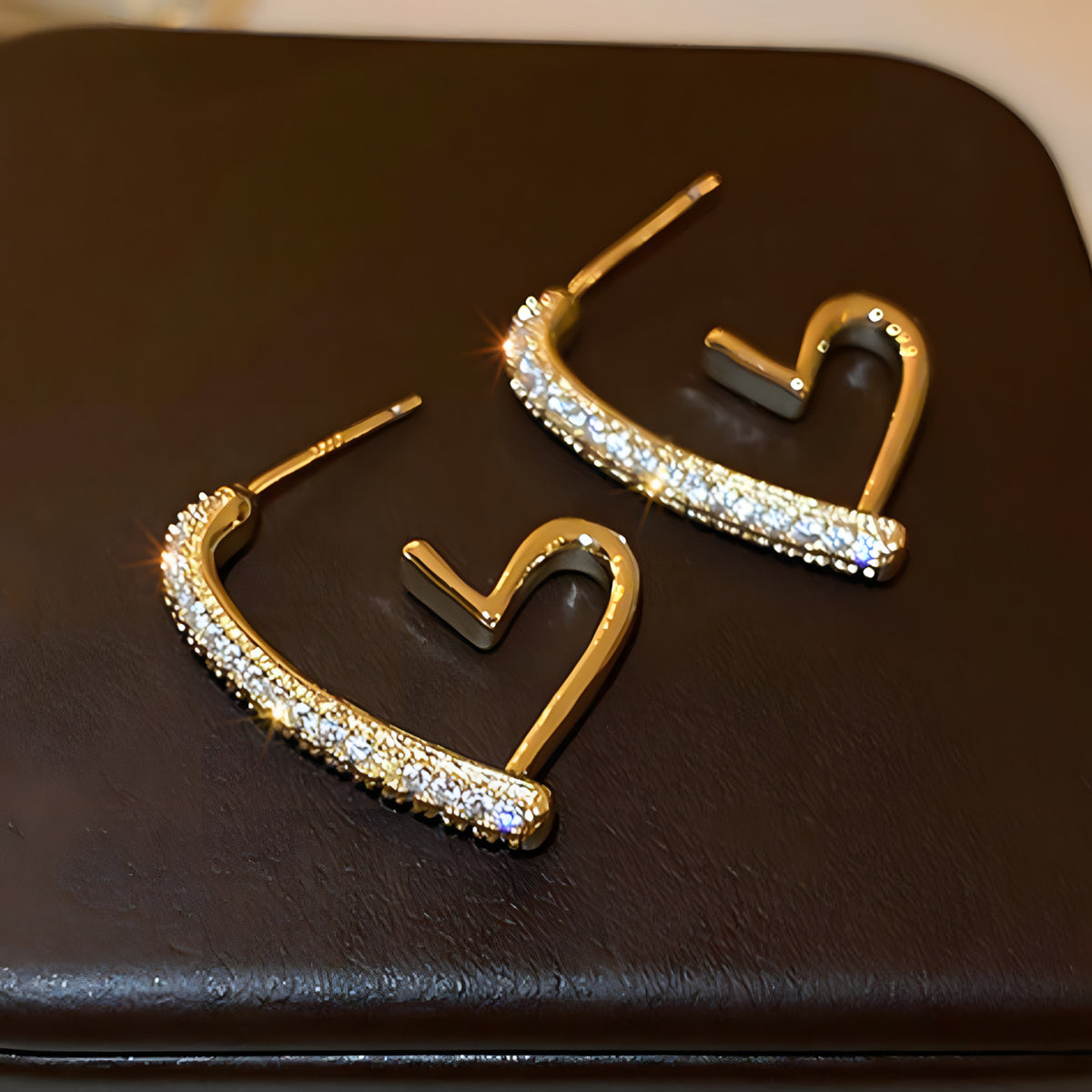 Gold Heart Earrings Zircons, Trendy Elegant Geometric Heart-Shaped Earrings 555