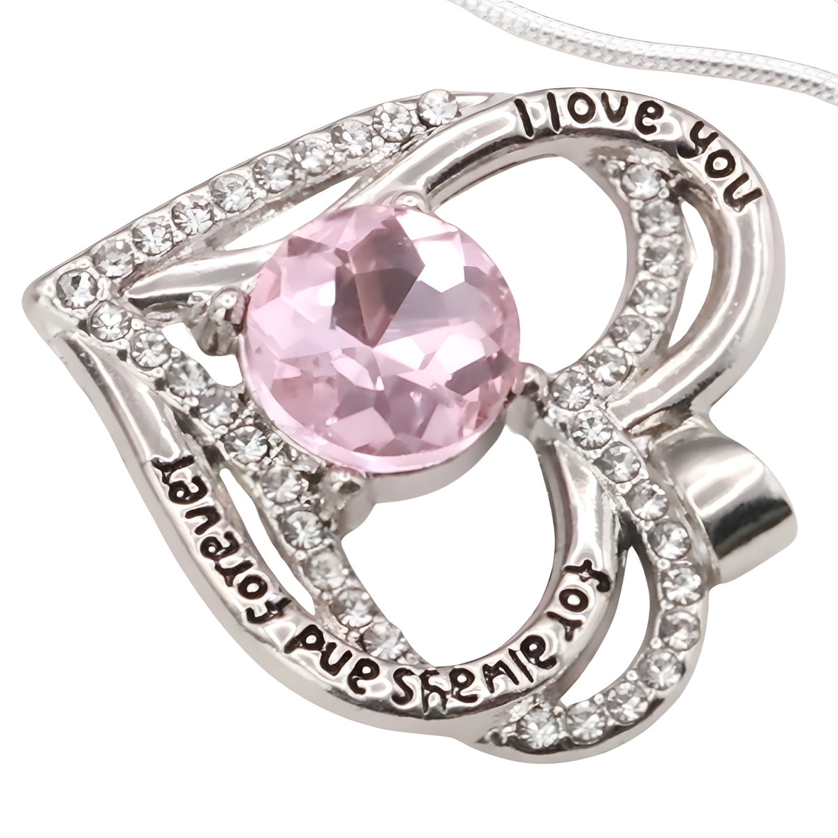 Heart Shaped Zircon Necklace For Women Stainless Steel Pendant Pink Stone B269