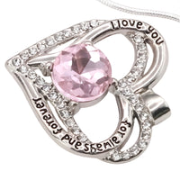 Heart Shaped Zircon Necklace For Women Stainless Steel Pendant Pink Stone B269