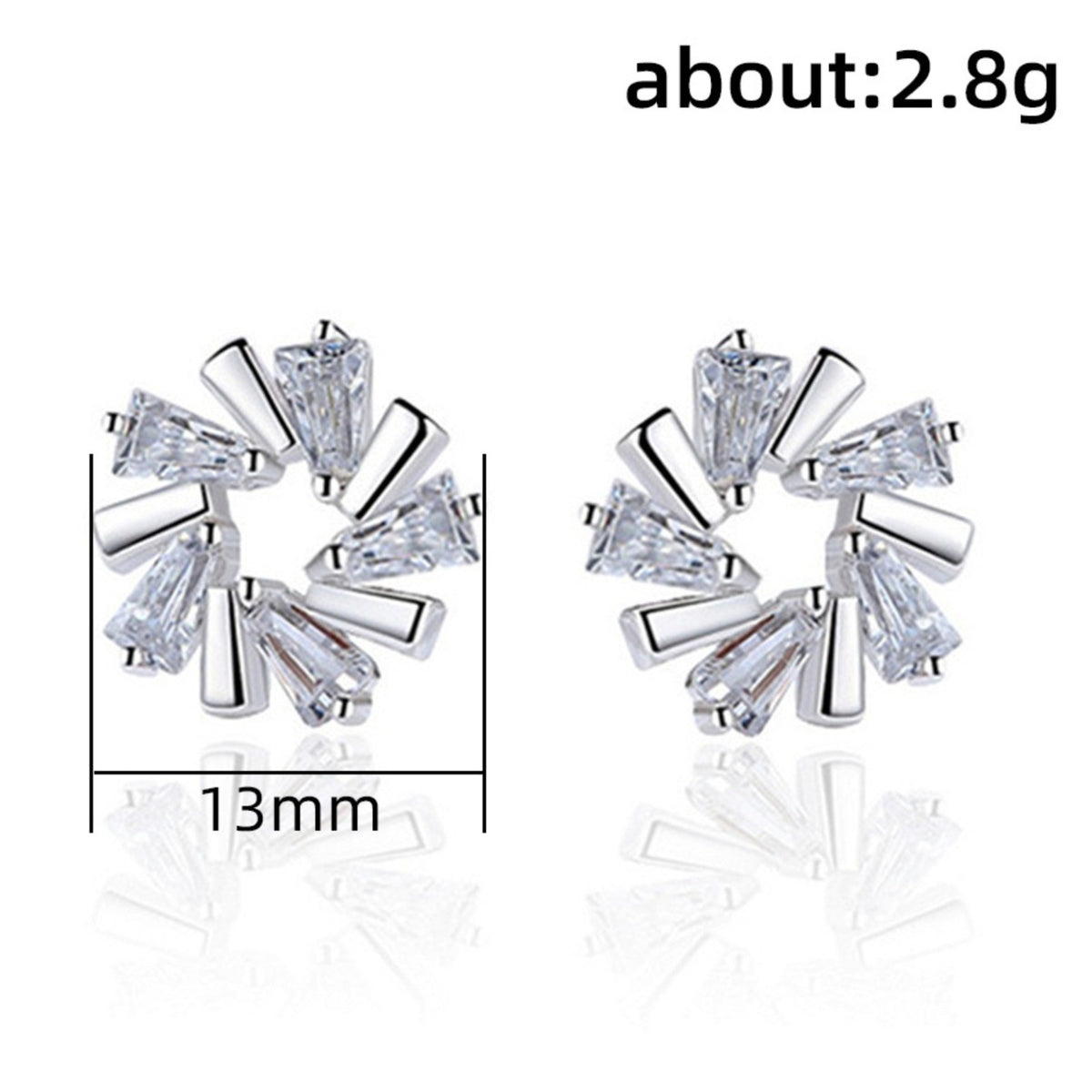 Sparkling Cubic Zirconia Circle Stud Earring for Women 13mm Geometric Round B196