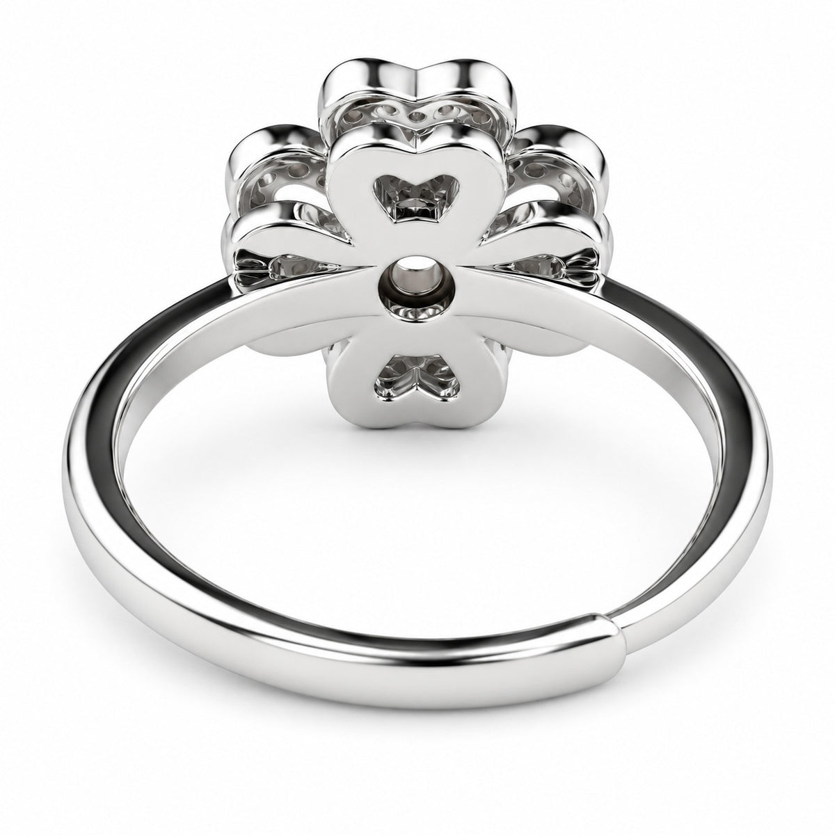 Rotatable Four-Leaf Clover Spinner Ring White Zircon Heart Petal Adjustable 1530