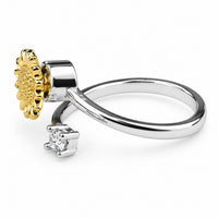 Two Tone Sunflower Ring Gold Silver Floral Spinner Adjustable Open Band 1544